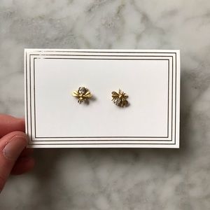 Anthropologie gold and diamond bee stud earrings